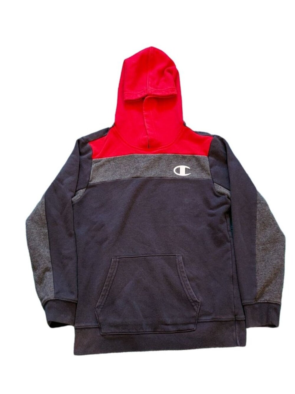 Champion Boys Pullover Hoodie Red Gray Blue Right Arm Callout Size Large 14/16